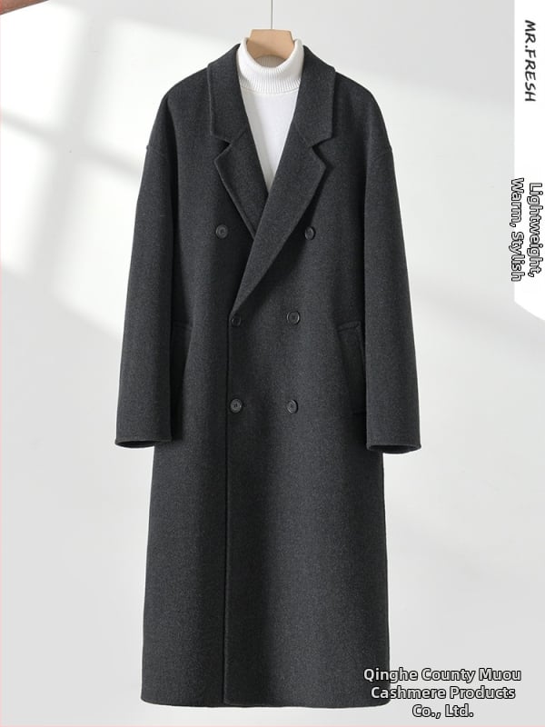 Pánsky zimný kabát v kórejskom štýle voľného strihu, dvojradové zapínanie, 100% vlna
