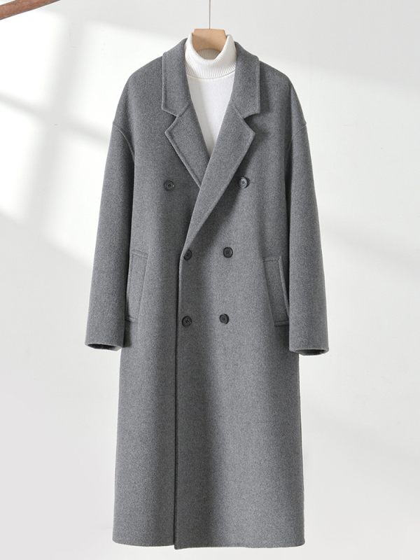 Pánsky zimný kabát v kórejskom štýle voľného strihu, dvojradové zapínanie, 100% vlna