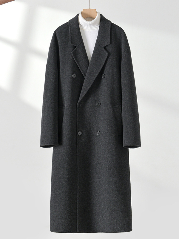 Pánsky zimný kabát v kórejskom štýle voľného strihu, dvojradové zapínanie, 100% vlna