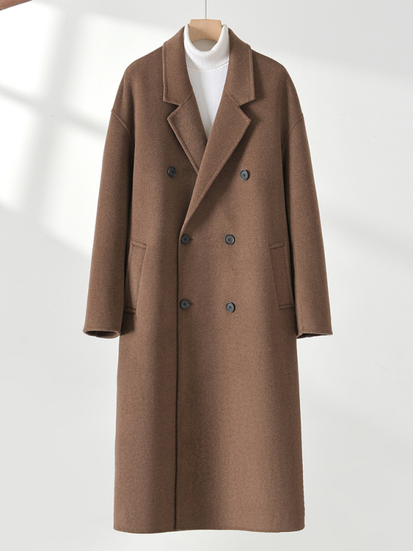 Pánsky zimný kabát v kórejskom štýle voľného strihu, dvojradové zapínanie, 100% vlna