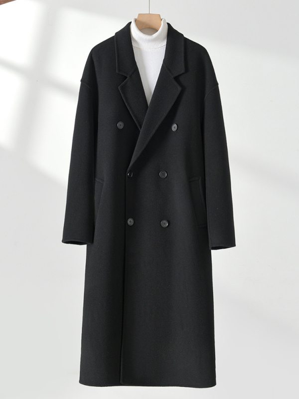 Pánsky zimný kabát v kórejskom štýle voľného strihu, dvojradové zapínanie, 100% vlna