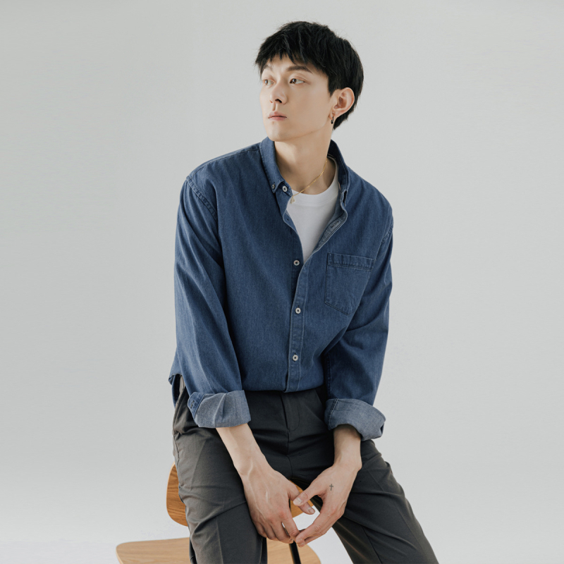 Meeste pikkade varrukatega särk, linnaline kardigan-stiil, 100% puuvill, ruudukujuline krae, sirge lõige, kevad ja sügis