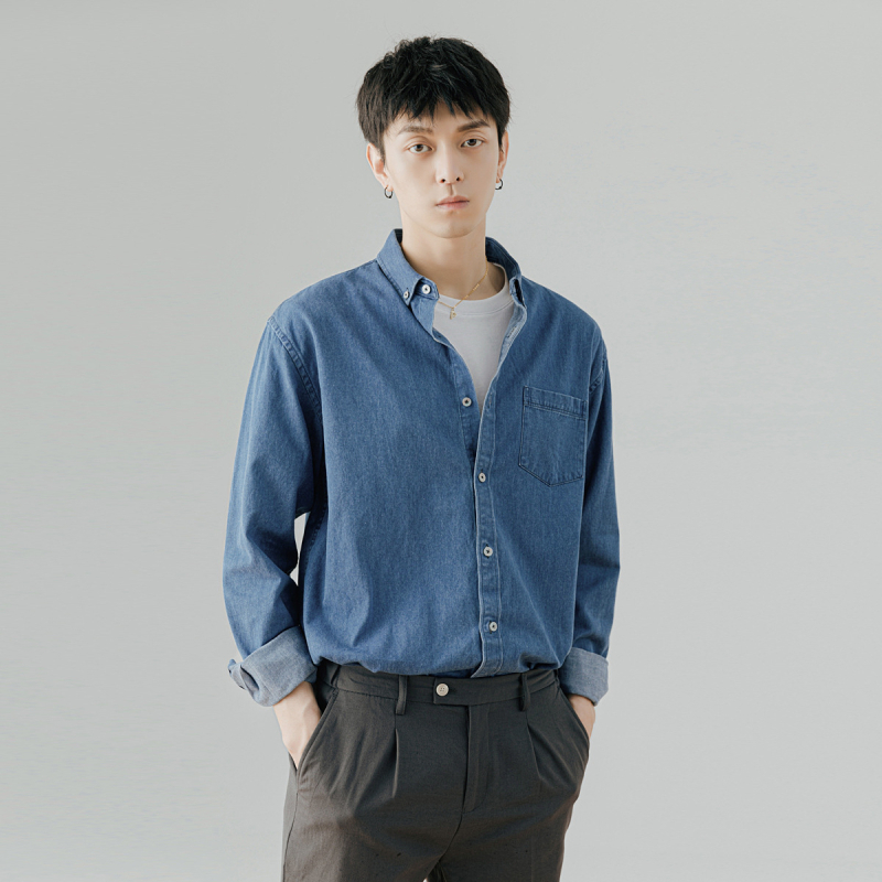 Meeste pikkade varrukatega särk, linnaline kardigan-stiil, 100% puuvill, ruudukujuline krae, sirge lõige, kevad ja sügis