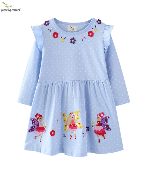 Detské šaty v štýle európsko-americkom, s dlhými rukávmi, 100% bavlna, kreslený vzor