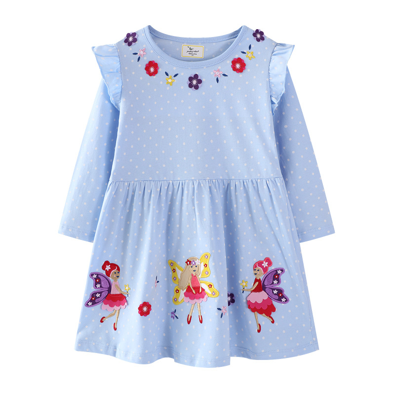 Detské šaty v štýle európsko-americkom, s dlhými rukávmi, 100% bavlna, kreslený vzor