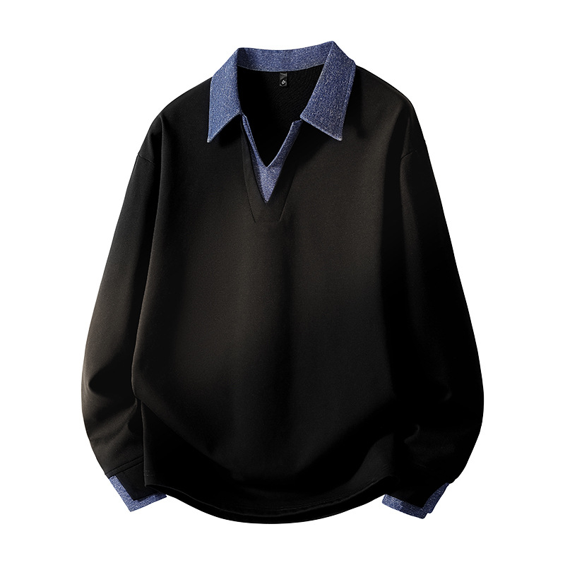 Muški fleece pulover s blokiranim ovratnikom, dugim rukavima, širokim krojem, 100% poliester