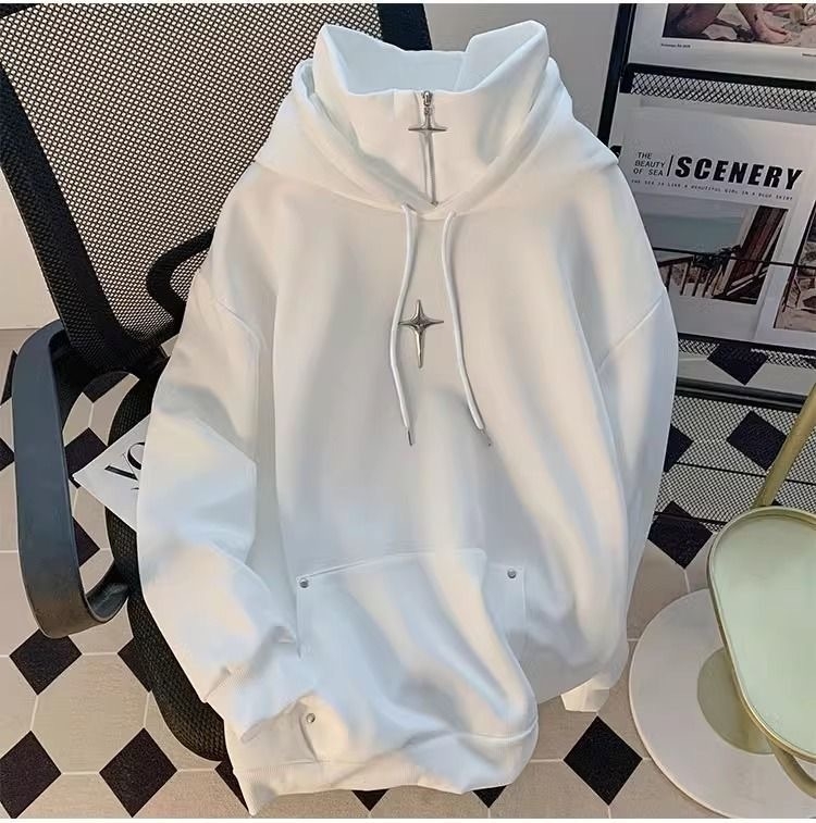 Koreapärase stiiliga kapuutsiga fleece-pusero, ümmarguse kaelusega, raske fleece, 96% polüester, 400 g+