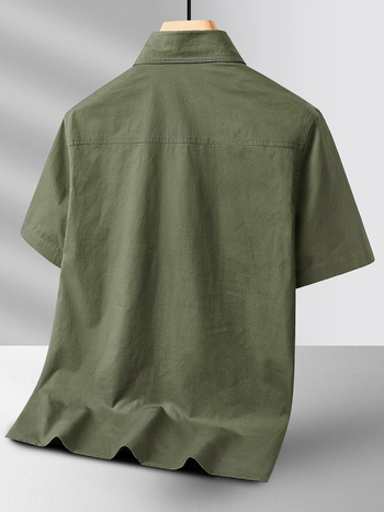 Férfi rövid ujjú ing-dzseki, több zsebbel, poliészter, gyűrődésálló, laza szabás, nyár 2025