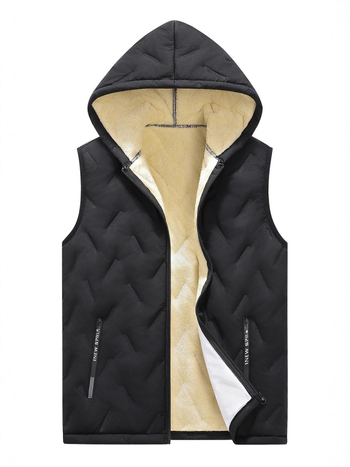 Pánska kapucňová kardigánová vesta – voľný strih, zips vpredu, polyesterová tkanina 100%, podšívka polyester, bežná hrúbka