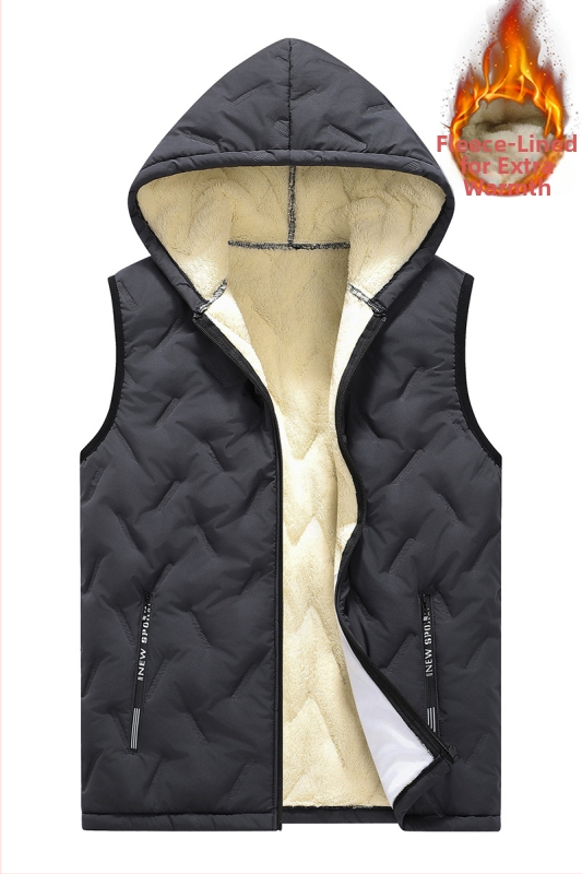 Pánska kapucňová kardigánová vesta – voľný strih, zips vpredu, polyesterová tkanina 100%, podšívka polyester, bežná hrúbka