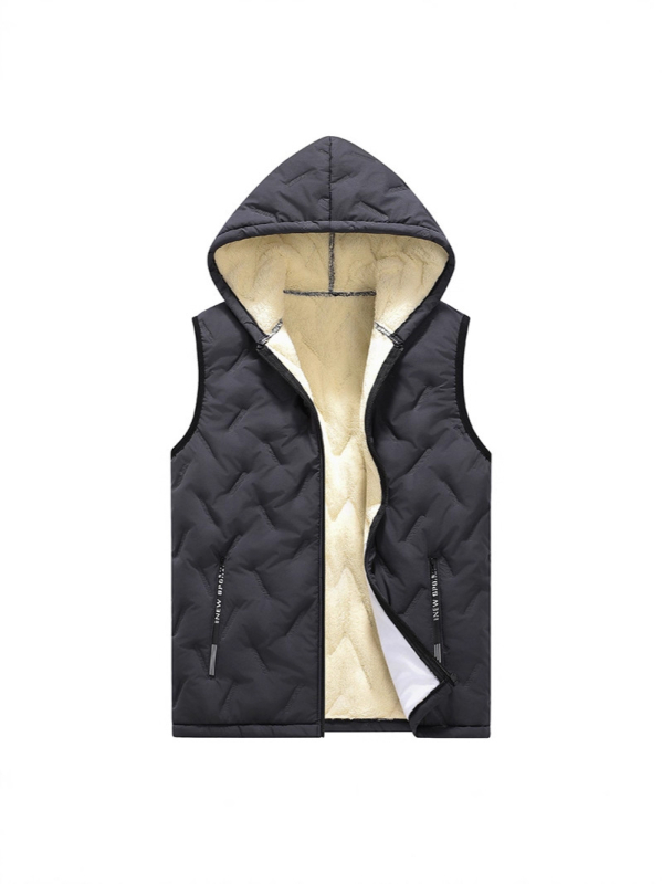 Pánska kapucňová kardigánová vesta – voľný strih, zips vpredu, polyesterová tkanina 100%, podšívka polyester, bežná hrúbka