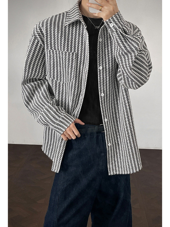 Meeste särgi-jakk raske kangaga kalasaba mustriga, vaba lõige, Turn-down krae, pikad varrukad, polüesteri kangas, sügis-talv 2025