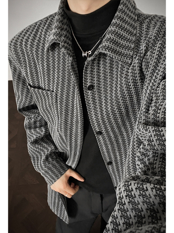 Meeste särgi-jakk raske kangaga kalasaba mustriga, vaba lõige, Turn-down krae, pikad varrukad, polüesteri kangas, sügis-talv 2025