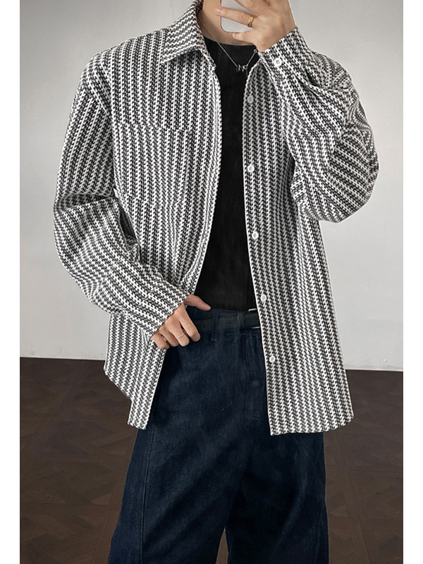 Meeste särgi-jakk raske kangaga kalasaba mustriga, vaba lõige, Turn-down krae, pikad varrukad, polüesteri kangas, sügis-talv 2025