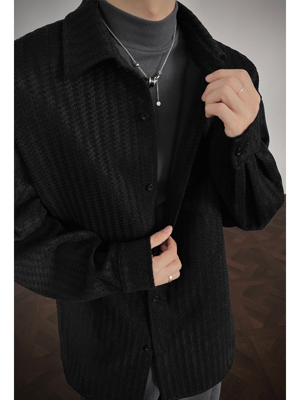 Meeste särgi-jakk raske kangaga kalasaba mustriga, vaba lõige, Turn-down krae, pikad varrukad, polüesteri kangas, sügis-talv 2025