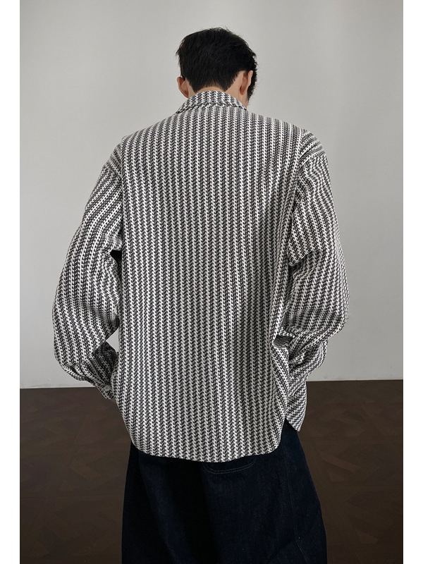 Meeste särgi-jakk raske kangaga kalasaba mustriga, vaba lõige, Turn-down krae, pikad varrukad, polüesteri kangas, sügis-talv 2025