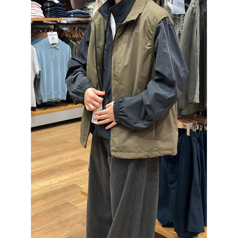 Bez rukávov pletená vesta s V-krkom - voľný strih, polyestrová zmes, jednofarebný vzor, jemný kórejský štýl