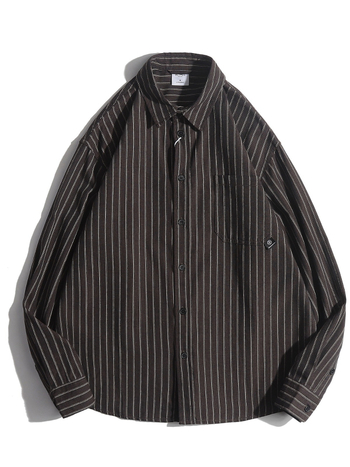 Meeste triibuline pikkade varrukatega särk jaapani retro stiilis, vaba lõige, polüester, krae, kardigaani inspiratsioon