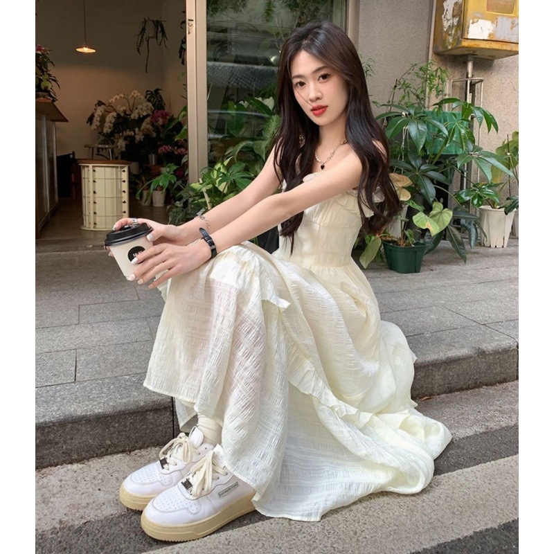 Ühe õla strapkleit, maxi pikkusega, A‑liin, polüester koos šifonivoodriga