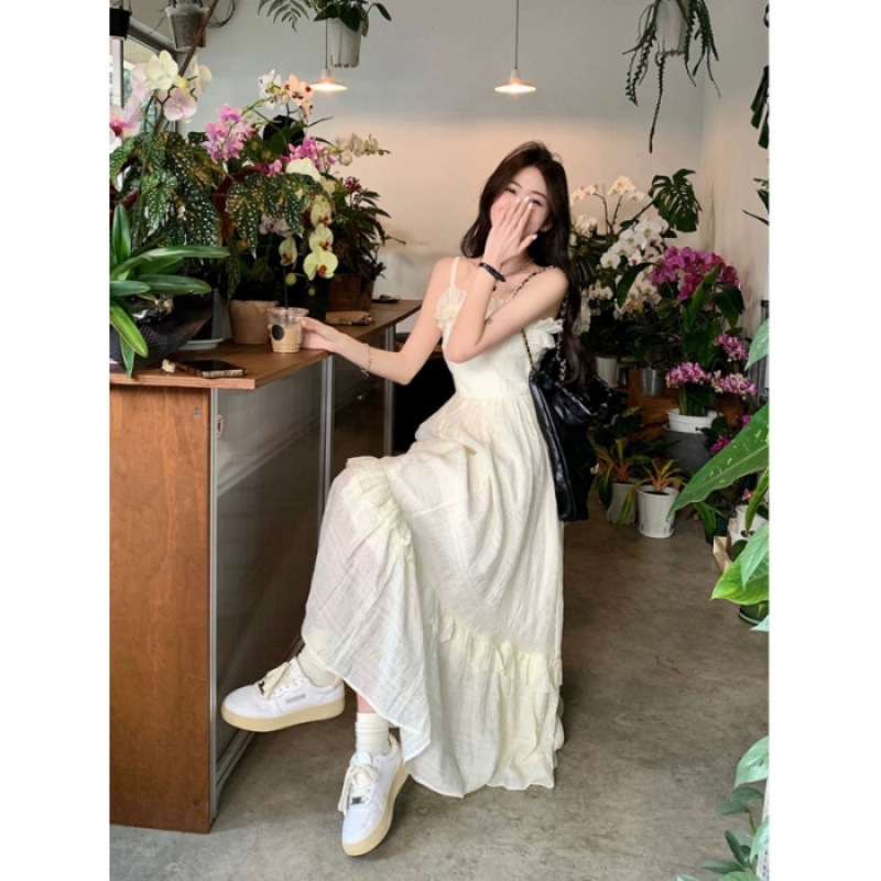 Ühe õla strapkleit, maxi pikkusega, A‑liin, polüester koos šifonivoodriga