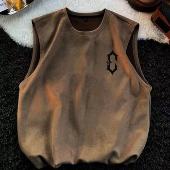 Laiema lõikega bezvarrukas T-särk reklaamlogoga, vinüloonkiud, puuvilla-lina segu, suvi 2025, nooruslik disain