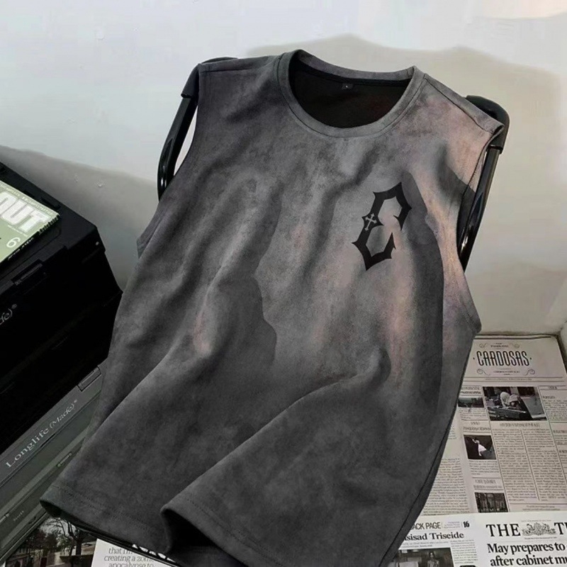 Laiema lõikega bezvarrukas T-särk reklaamlogoga, vinüloonkiud, puuvilla-lina segu, suvi 2025, nooruslik disain