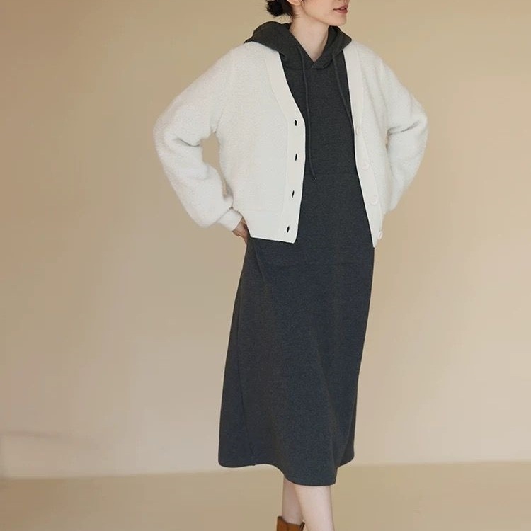 Kaputsiga midi kleit, sirge lõige, pikad varrukad, võrgust kangas, kirjanduslik retro stiil