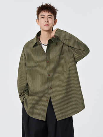 Košulа — Amerikanski retro stil, prugasti, dugi rukavi, široki kroj, 96% pamuk