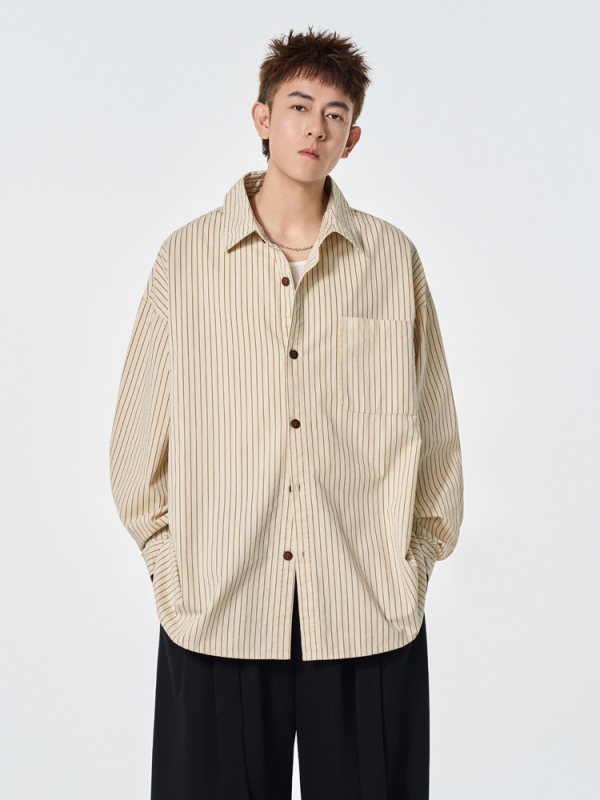 Košulа — Amerikanski retro stil, prugasti, dugi rukavi, široki kroj, 96% pamuk