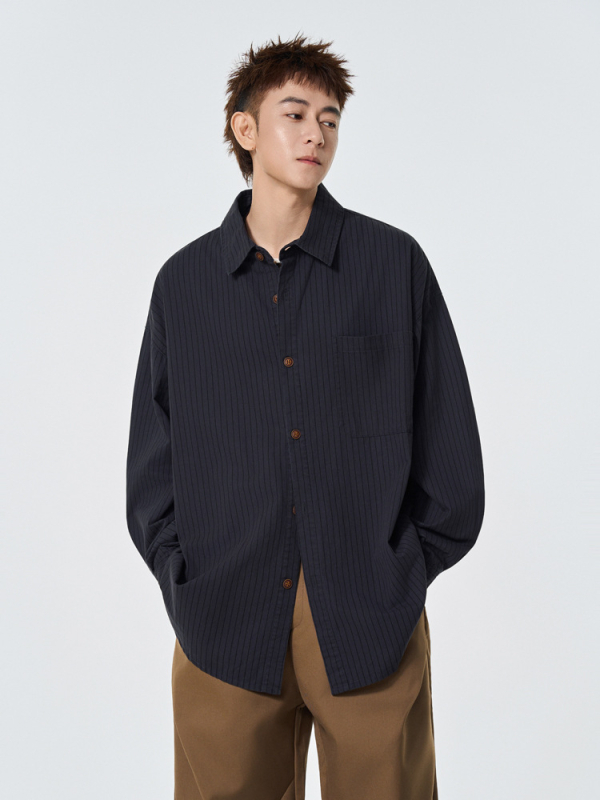 Košulа — Amerikanski retro stil, prugasti, dugi rukavi, široki kroj, 96% pamuk