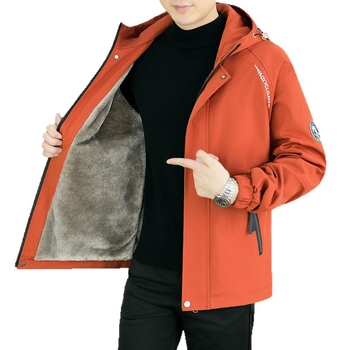 Мъжко яке с качулка, свободен силует, цип, зимно плътно полиестрово яке