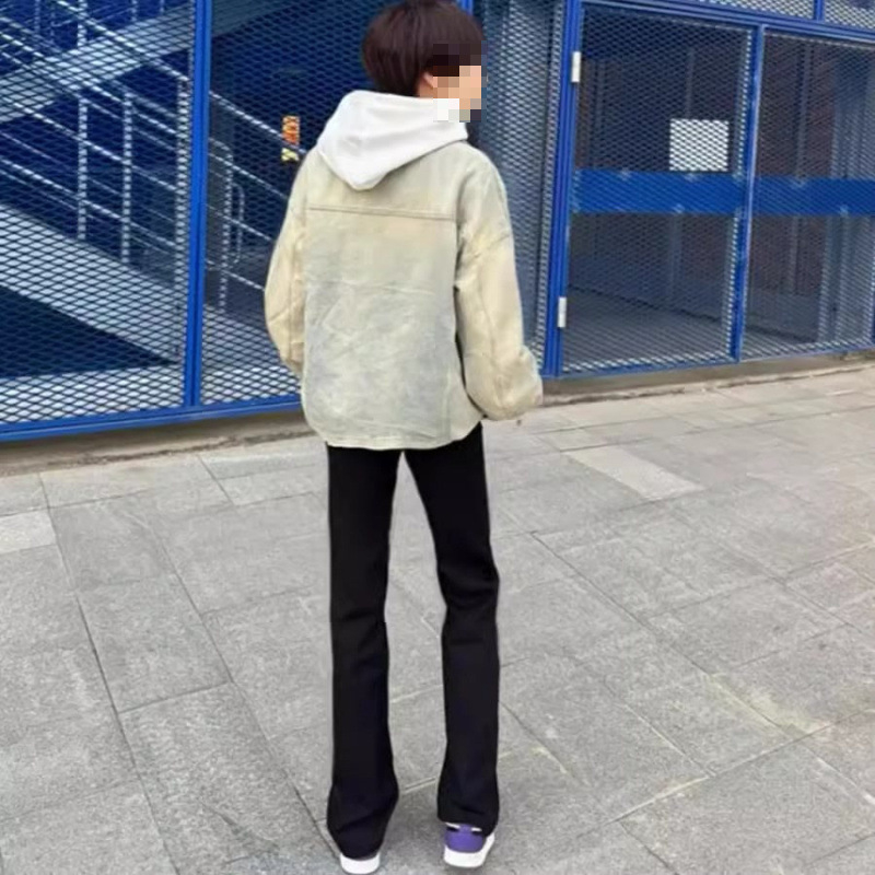 Meeste teksad: kõrge vöökoht, fleece vooder, denim kangas, hip-hop sirge lõige