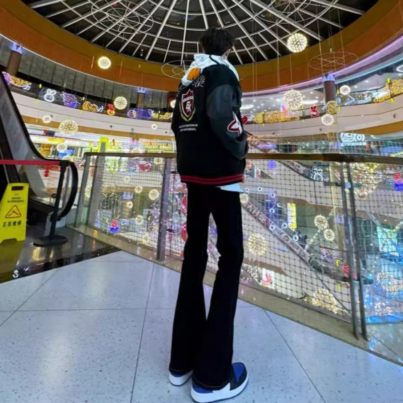 Meeste teksad: kõrge vöökoht, fleece vooder, denim kangas, hip-hop sirge lõige