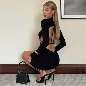 Haljina s wrap suknjom na stražnjici, dugi rukavi, visoki struk, polu-visoki ovratnik, Milk Silk materijal