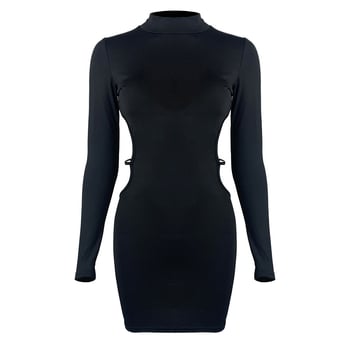 Haljina s wrap suknjom na stražnjici, dugi rukavi, visoki struk, polu-visoki ovratnik, Milk Silk materijal