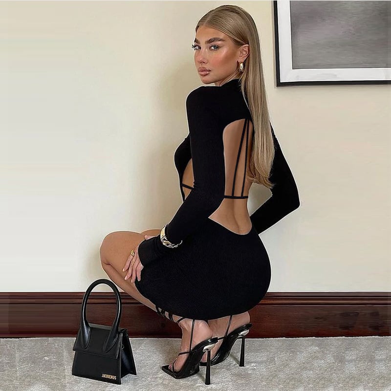 Haljina s wrap suknjom na stražnjici, dugi rukavi, visoki struk, polu-visoki ovratnik, Milk Silk materijal