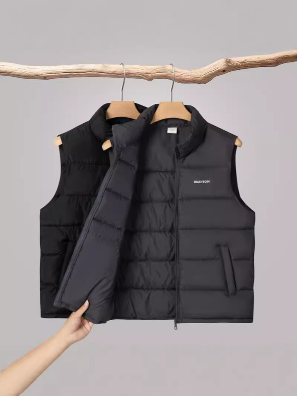 Pánska vesta z bambusového vlákna, výplň z polyestru, voľný strih, jednofarebný vzor