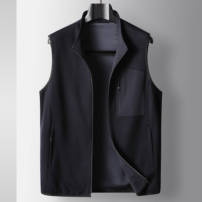 Pánska pracovná vesta z vlneného úpletu, zips, bez rukávov, bočné vrecká, na jar a jeseň
