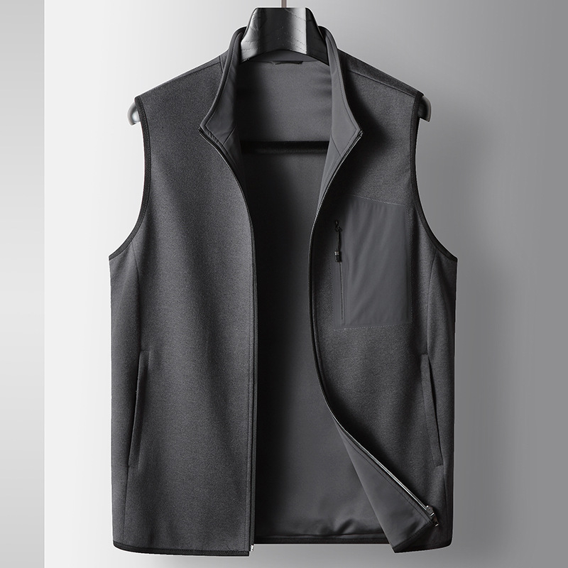 Pánska pracovná vesta z vlneného úpletu, zips, bez rukávov, bočné vrecká, na jar a jeseň