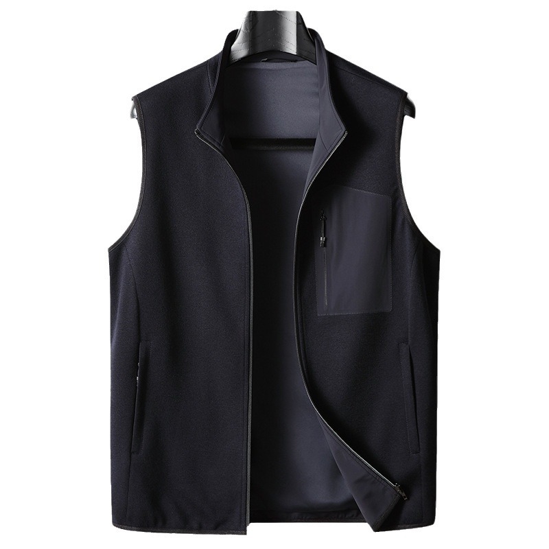 Pánska pracovná vesta z vlneného úpletu, zips, bez rukávov, bočné vrecká, na jar a jeseň