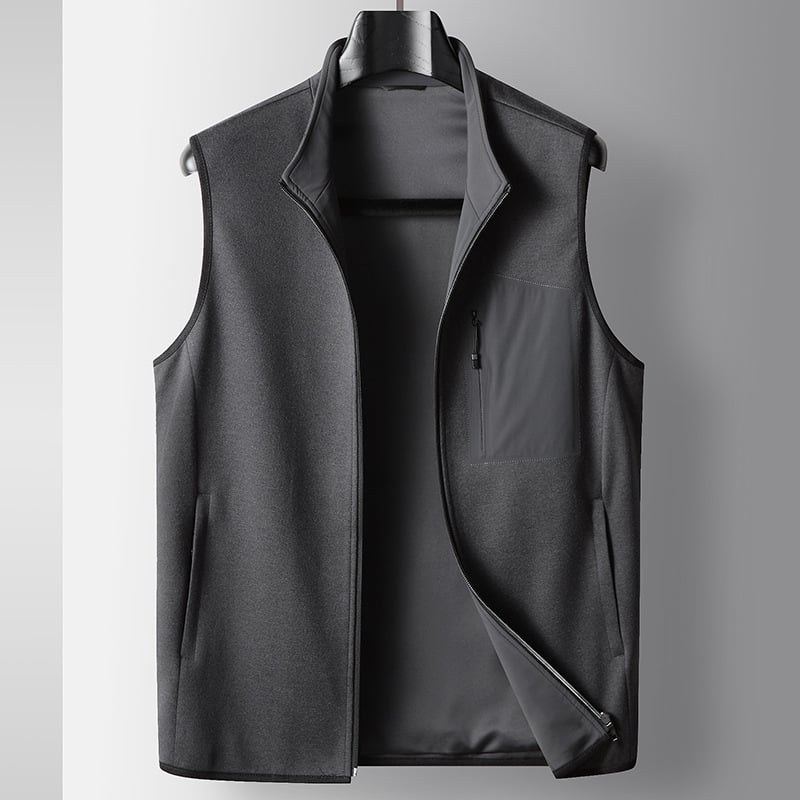 Pánska pracovná vesta z vlneného úpletu, zips, bez rukávov, bočné vrecká, na jar a jeseň