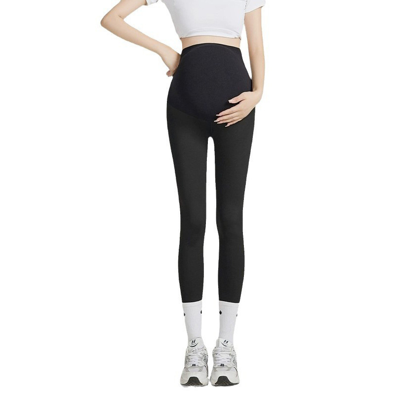 Trudničke tajice s potporom za trbuh, krojena do kratke dužine, tanki najlonski materijal, ležeran stil, za proljeće i jesen