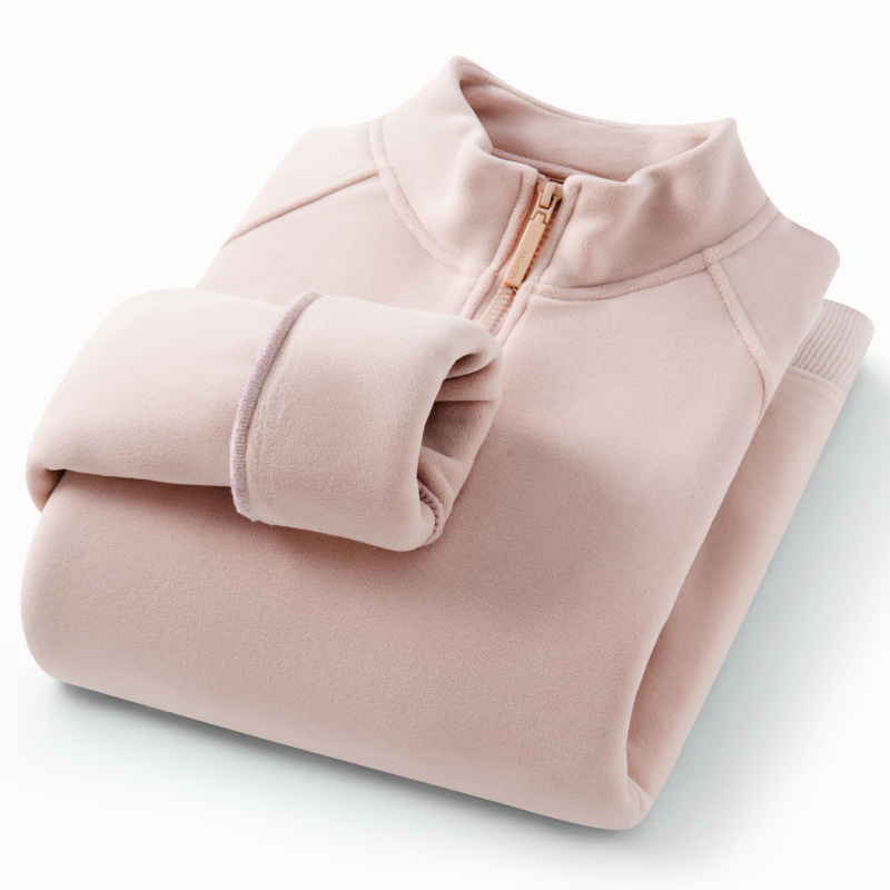 Ženski pulover Velvet Fleece s polovičnim zatvaračem i stojećim ovratnikom, debela fleece podstava, opušteni kroj