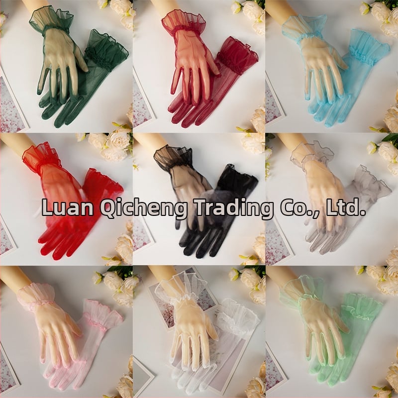 Svadobné rukavice s okrajom v tvare lotosového listu zo sieťoviny; krátky minimalistický štýl; materiál Swiss Net; pohlavie: ženy; sezóna: všetky ročné obdobia; uvedenie: jar 2025.