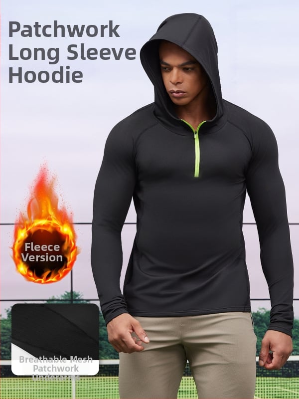 Мъжки поларен суитшърд с качулка и половин цип – слим фит, ветроустойчив, есенно-зимен модел (88% полиестерна смес; 12% полиестерна подплата)