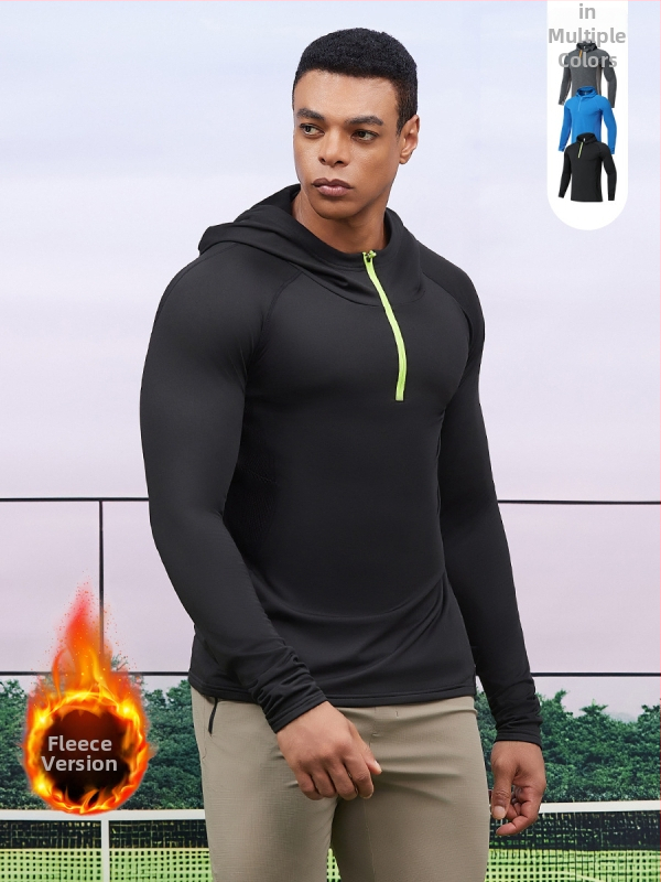 Vīriešu kapucētu fleece džemperis ar pusslēdzēju – slaids piegriezums, pretvējš, rudens-ziema (88% poliestera maisījums; 12% poliestera oderējums)