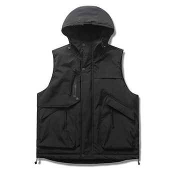 Pánska zimná bavlnená vesta s kapucňou, voľný strih, 3D vrecká, výplň a podšívka z polyesteru, teplá