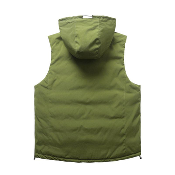 Pánska zimná bavlnená vesta s kapucňou, voľný strih, 3D vrecká, výplň a podšívka z polyesteru, teplá