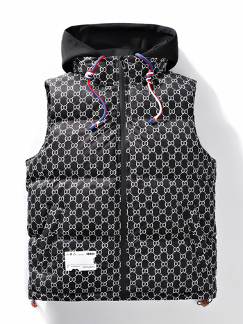 Zimná vesta s kapucňou, bez rukávov, stojací golier, zips, hrubý polyestrový materiál