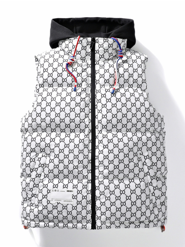 Zimná vesta s kapucňou, bez rukávov, stojací golier, zips, hrubý polyestrový materiál